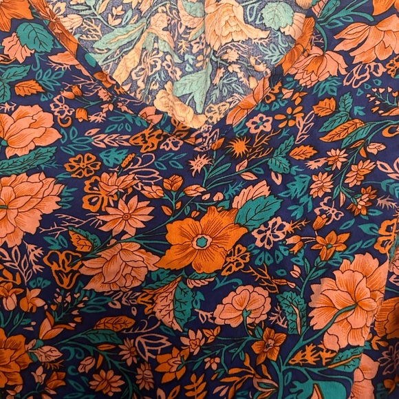 Floral Blue and Orange Fitted Dress - Picture 3 of 4